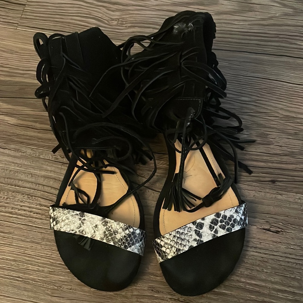 Schutz Ankle Fringe Sandals